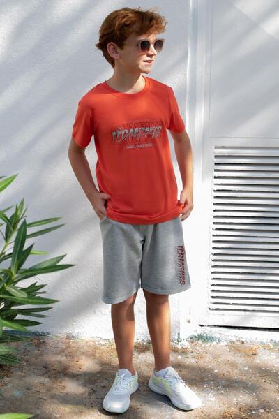 Breeze Boy's Shorts Set with Text Printed Elastic Waist 8-14 Years Old, Narçiçek