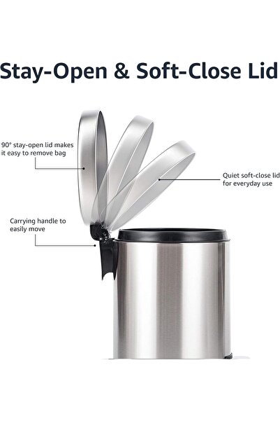 Amazon basics Stainless Steel Round Dustbin, 5 L / 1.3 Gal, Brushed Finish