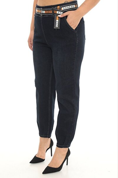 ZANESSI Plus Size Mom Belted High Waist Denim Women's Pants