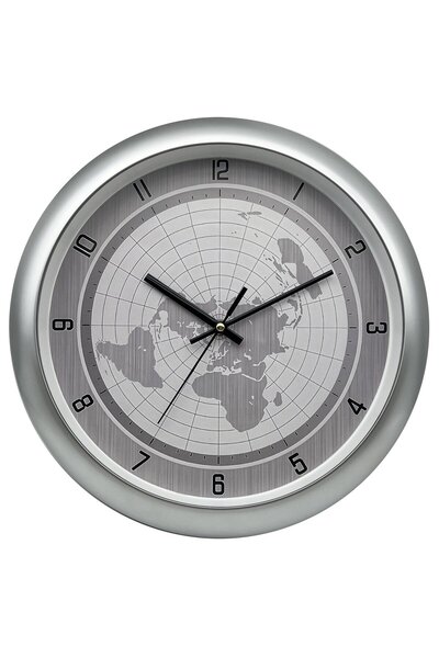 ORCHID WORLD MAP WALL CLOCK 36 CM SILVER