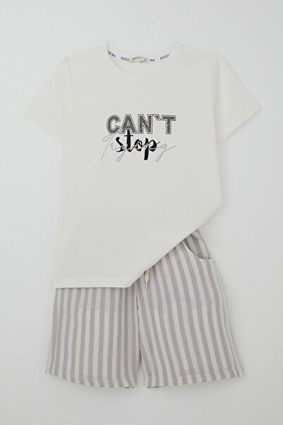 Breeze Σετ σορτς για αγόρια με στάμπα και αξεσουάρ με κορδόνια, ηλικία 4-8 ετών, εκρού