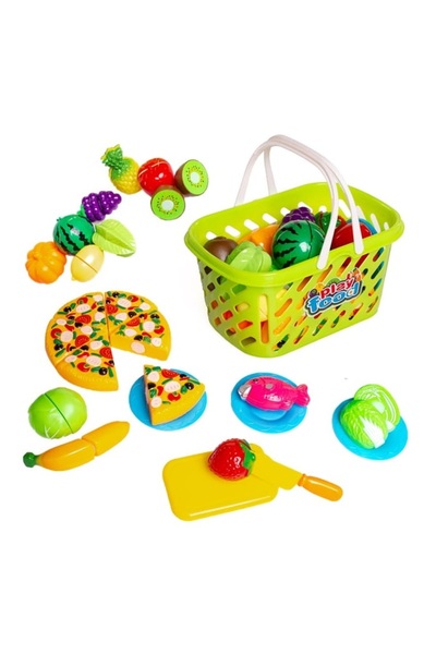 Doris Educational set basket with food, fruits and vegetables to cut with velcro Play Food, knife included, p