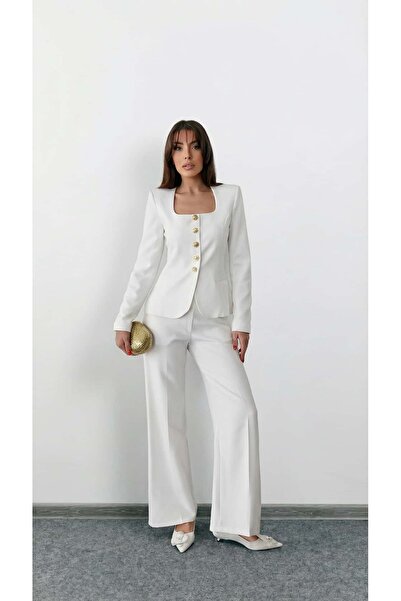 Swass Jane Button Tailored Suit White