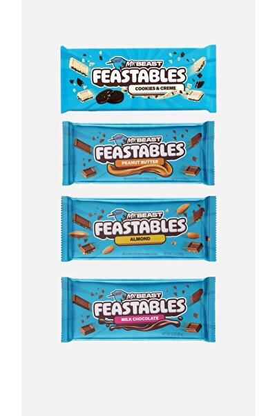 Feastables Mr Beast Çikolata 4'lu kombo ( Cookies&Cream , Peanut Butter , Alm...