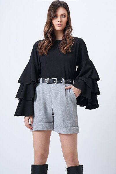 VAGGON Women's Light Gray Double Leg Double Pocket Winter Cashmere Shorts Prmx13297