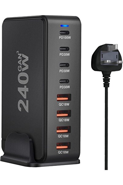 LA' PRECIOUS 240W USB C Charger Charging Station - 8-Port GaN (4x Type-C, 4x USB-A) - 1.5m Power Cord