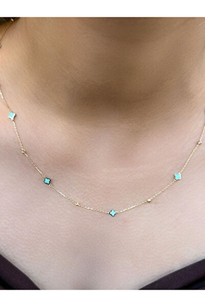 UZUNDAĞ KUYUMCULUK 14 Ayar Altın Turkuaz Mineli Yonca