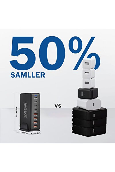 LA' PRECIOUS 240W USB C Charger Charging Station - 8-Port GaN (4x Type-C, 4x USB-A) - 1.5m Power Cord