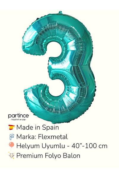 partince 40'' 100 cm Turkuaz Rakam Folyo Balonlar