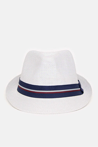 REDTAG Men White Fedora Hat With Band