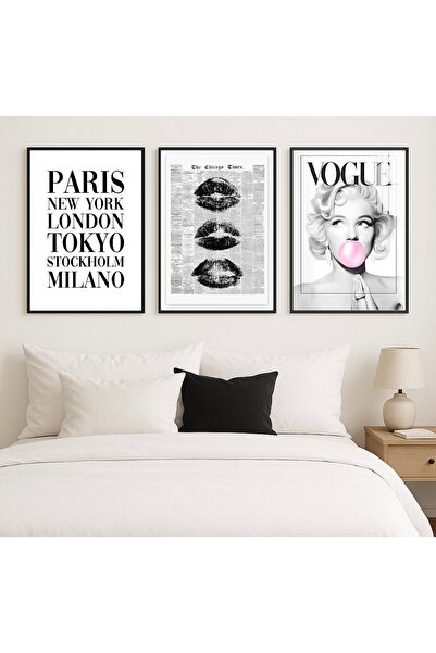 For Art Atölye Modern Şehirler Vogue 3’lü Dekoratif Çerçeveli Tablo Seti