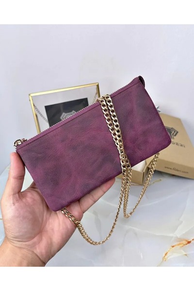 Fil Deri Genuine Leather Women's Bag with Chain 2050