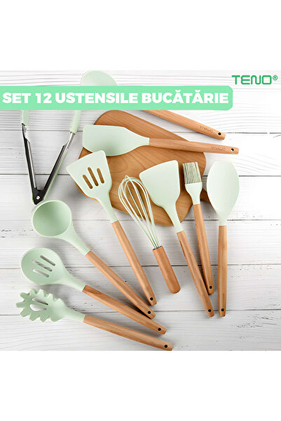 Teno ® 12-Piece Kitchen Utensil Set, food-grade silicone, heat-resistant, non-stick, green
