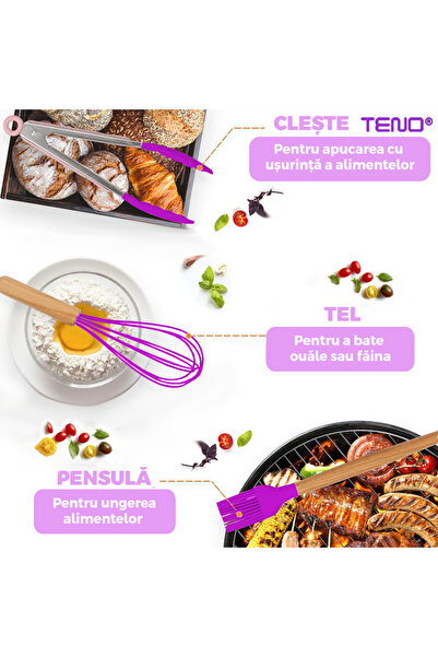 Teno ® 12-Piece Kitchen Utensil Set, food-grade silicone, heat-resistant, non-stick, purple