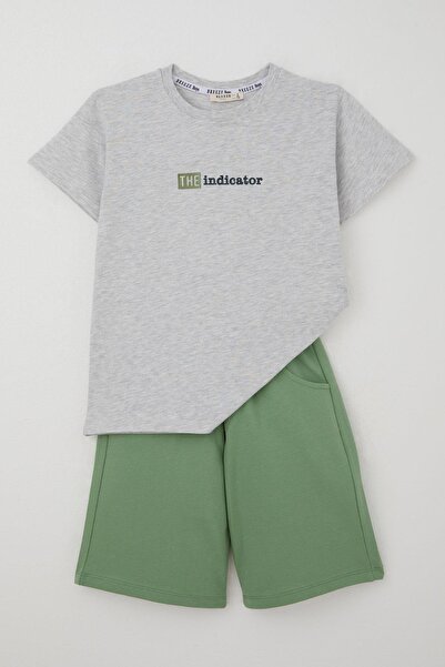 Breeze Boy's Shorts Set with Embossed Lettering Printed Ages 7-12, Light Gray Melange