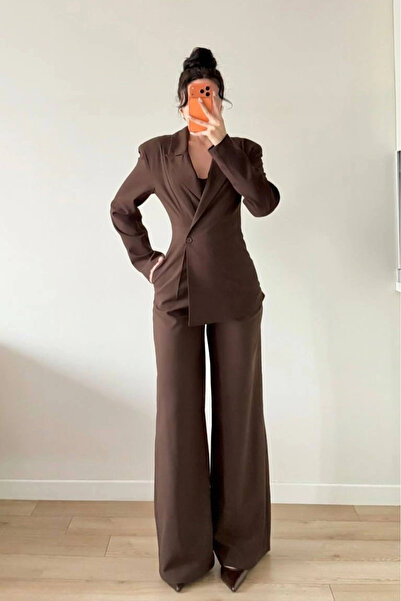 Eka Women's Brown Suit-Looking Jumpsuit with Jacket 1041-2735