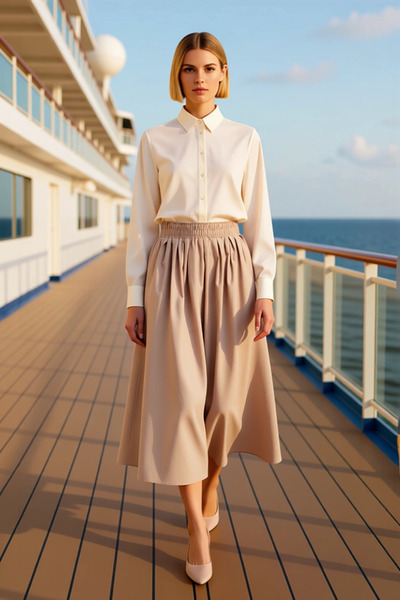 BENERLY Women's High Waist Flared Maxi Skirt Plain Terrycotton Fit Functional...