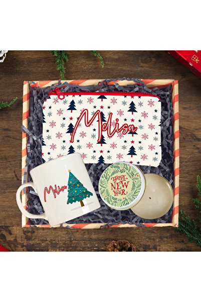 EJOYA Yeni Yıl Kişiye Özel Tasarım Kupa & Makyaj Çantası & Mum Hediye Kutusu ...