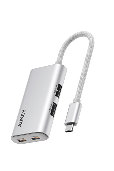 AUKEY OfficeDok 4-in-1 USB Hub Adapter 2xUSB-A, 2xUSB-C, 10Gbps Data Transfer, UH-CA01 Silver