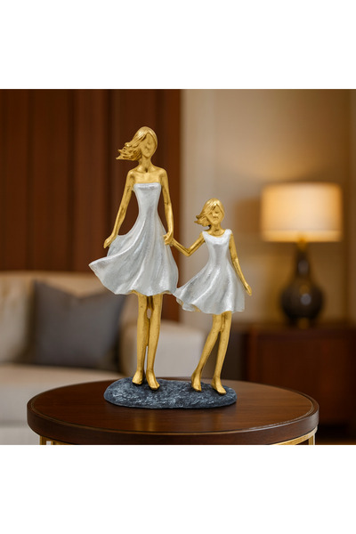 İSHTAR DEKOR DEKORATİF ANNE VE KIZ EL ELE MODEL - GOLD VE BEYAZ RENK