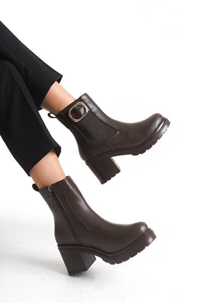 kajal ayakkabı Nvl 535 Belt Detailed Thick Heeled Boots