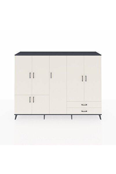 Dienni Hyperion Dolap 12 Raflı 2 Çekmeceli 7 Kapaklı 220x44x163 Antrasit-Aytaşı