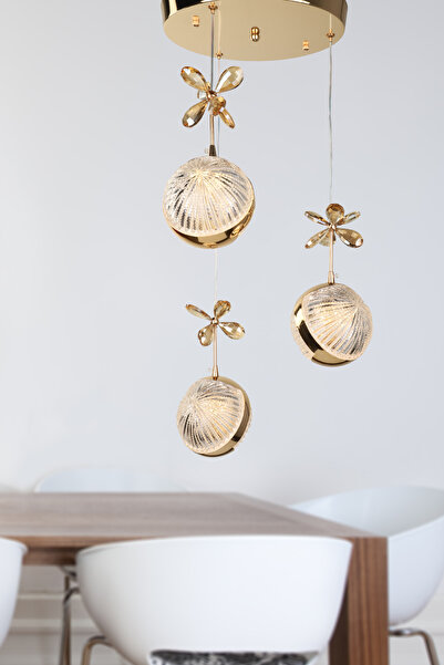 Begüsa Volt 3.Lü Avize Gold Kaplama