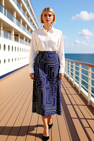 BENERLY Fusta midi țesută cu talie înaltă pentru femei, cu buline, în formă d...