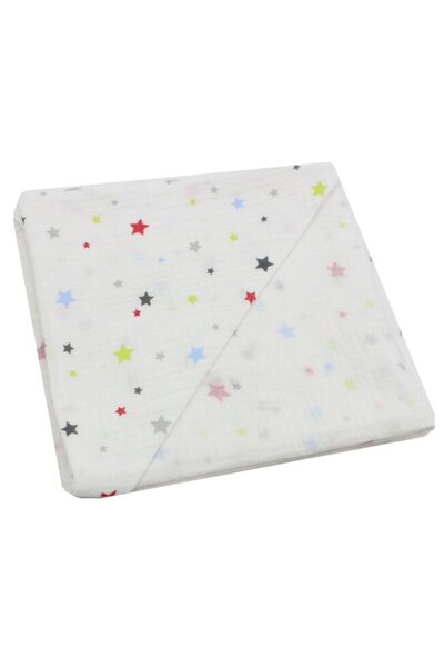 PRICHINDEL Prosop de muselină, steluțe colorate, cu glugă, alb, 80 x 100 cm