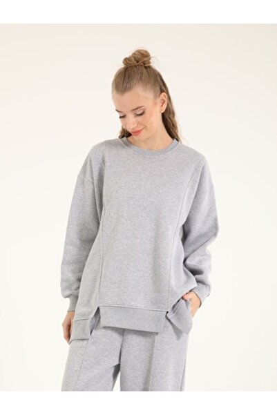 My City 5384 - 3 İplik Ş Fleece-Lined Casual Basic Women's Sweatshirt with Zipper Detail on the Back