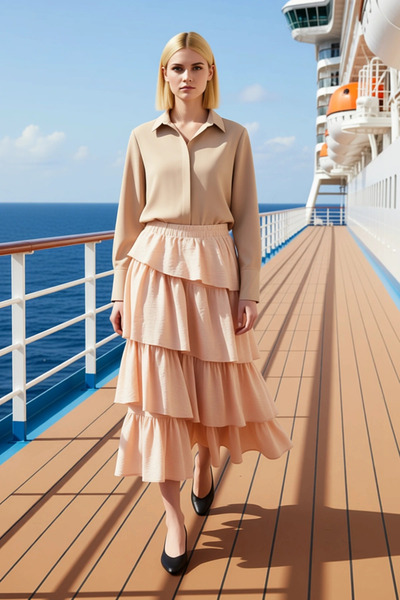 BENERLY Women's Maxi Skirt Voile Fabric Plain Pattern Loose Fit Functional Du...