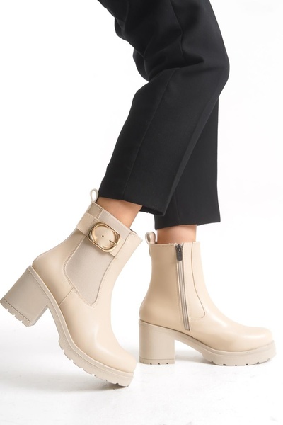 kajal ayakkabı Nvl 535 Belt Detailed Thick Heeled Boots