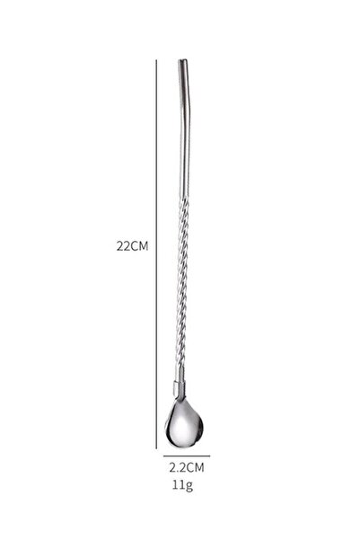 BİZ ZÜCCACİYE 6'lı Paslanmaz Krom Pipetli Kokteyl Bar Kaşığı Ve Temizleme Fır...