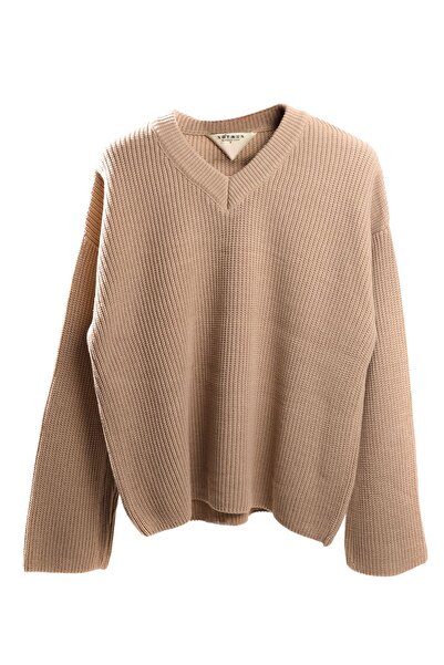 no7man Evolan Beige V-Neck Double Loose Sweater