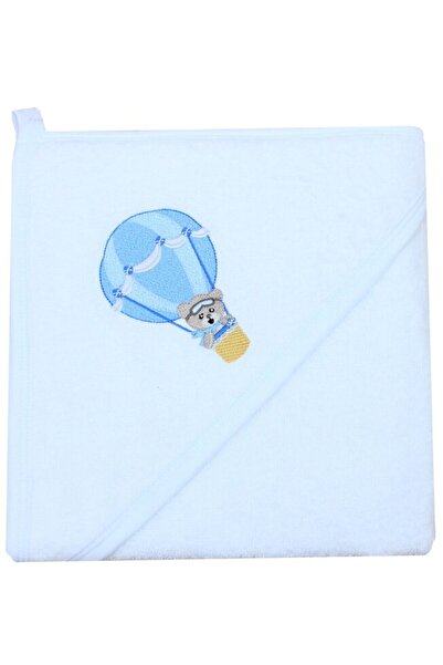 PRICHINDEL Prosop cu glugă , Ursuleț în balon albastru, bumbac, alb, 80 x 100 cm