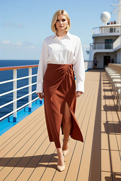 BENERLY Дамска пола с А-силует, дължина макси, цепка, 100% вълна, вискоза, фу...