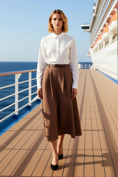 BENERLY Fusta maxi din gabardină pentru femei, cu centură, țesătură simplă, f...