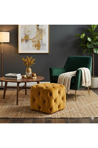 DeccoStil Kapitoneli Kare Puf/orta Sehpa/40cm