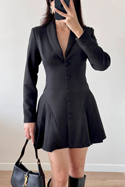 Eka Γυναικείο Μαύρο Πλισέ Μπουφάν Φόρεμα 1041-2707