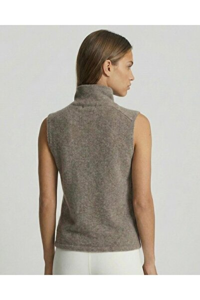 AMİDA Women's Sleeveless High Neck Brown Knit Sweater - 2534