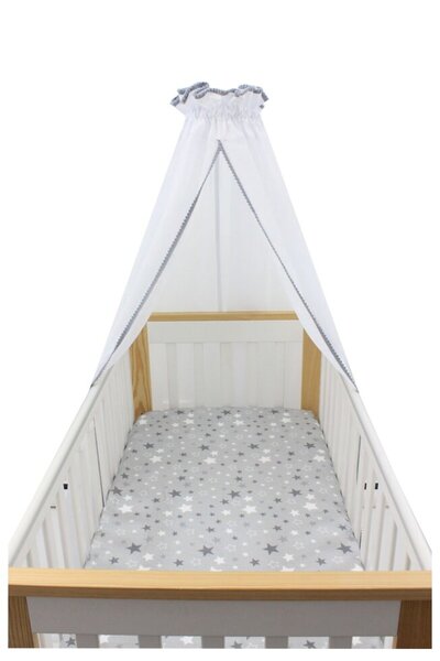 PRICHINDEL Voile canopy with grey tassels, 300 x 160 cm, white