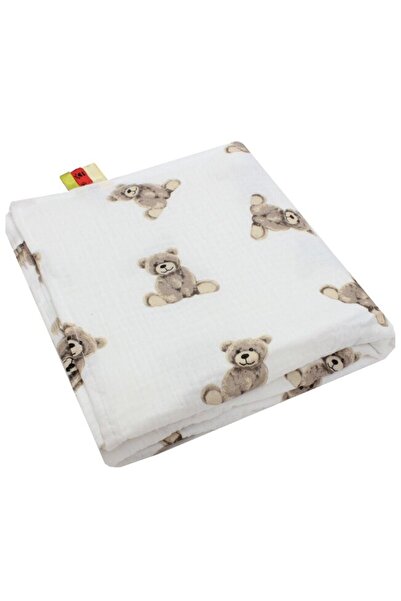 PRICHINDEL Muslin blanket, Martinel the Little Bear, white, 80 x 100 cm