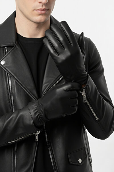 DeepSEA Men's Black Fur Lined Touch Screen Compatible Faux Leather Gloves 2600164