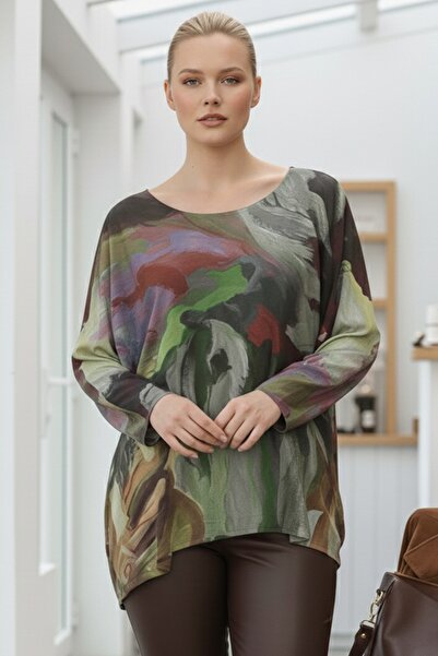 Chiccy Ιταλική πράσινη μπλούζα με μακρυμάνικο λαιμόκοψη Casual Angora O oversized Knitwear Blouse 68 70