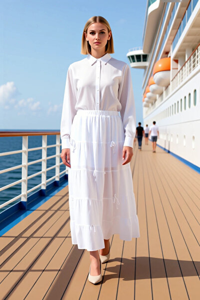 BENERLY Women's A-Line Maxi Length Bow Detail Woven Skirt Functional Durable ...