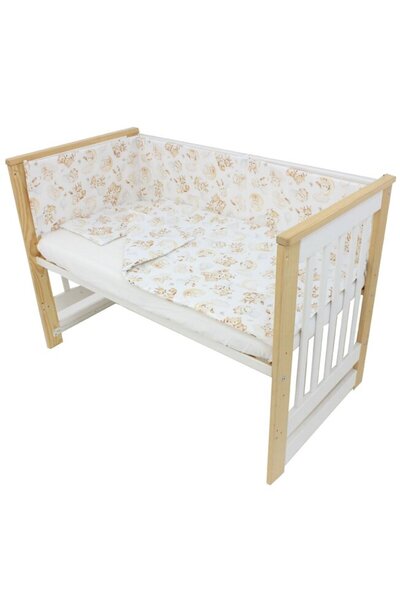 PRICHINDEL Lenjerie de pat pentru pătuț din bumbac, format din 4 piese, „Fawn...