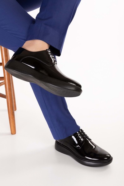 Gondol Чоловічі шкіряні весільні та ділові туфлі Легкі та зручні add.3005 Чорні лаковані