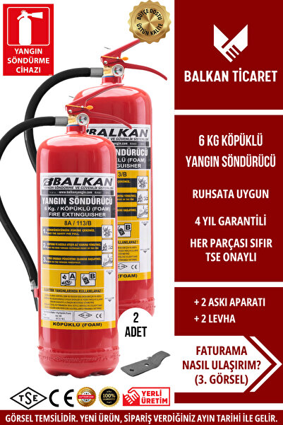 Balkan Ticaret 6 KG YANGIN SÖNDÜRME CİHAZI KÖPÜKLÜ 2 ADET ASKI APARATI LEVHA ...