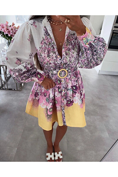 Buklemoda Zimmerman Pattern Judge Collar Dress Imported Atlas Fabric