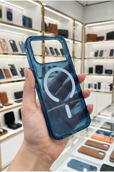 Fibaks iPhone 17 Pro Clear Navy Blue Transparent Slim Translucent Hard Impact Protection Magsafe Case